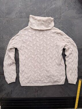 Vintage 90s knit Cotton thick turtleneck Wainscott cream Small XS